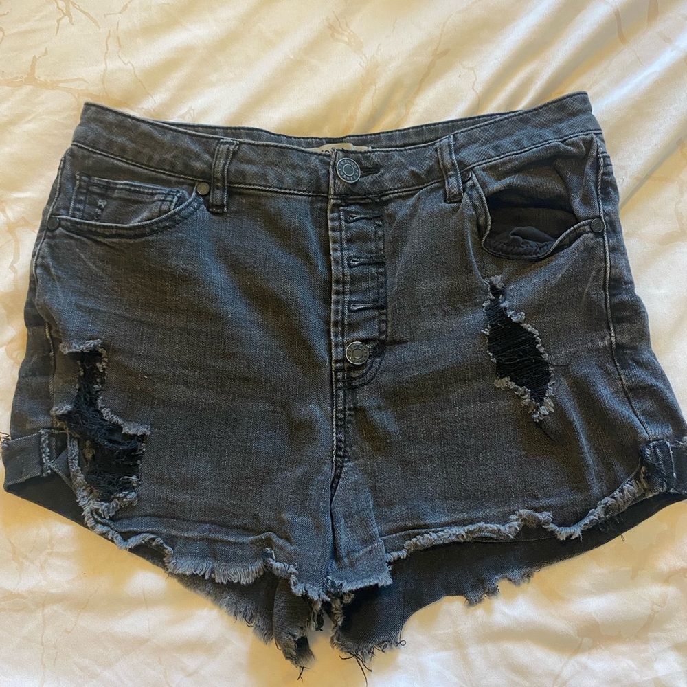 Refuge Charcoal Distressed Jean Shorts